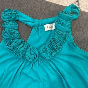 Blue green floral racer back summer blouse